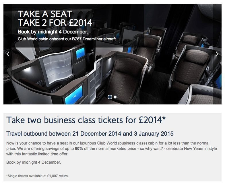 BA two for deal until 5 January