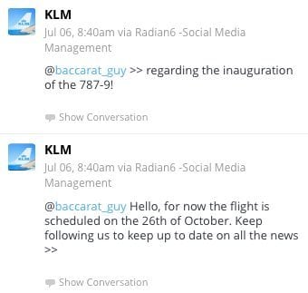 KLM Tweet #1 Inaugural on 26th October
