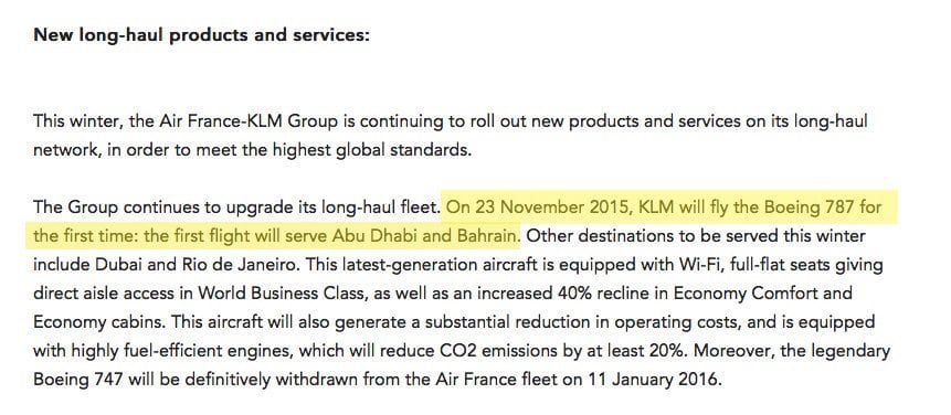KLM 787 Inaugural 23 November 2015