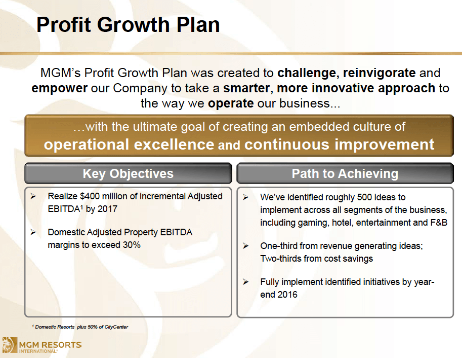 MGM Resorts 3rd Quarter Results 2016 PGP Profit Growth Plan