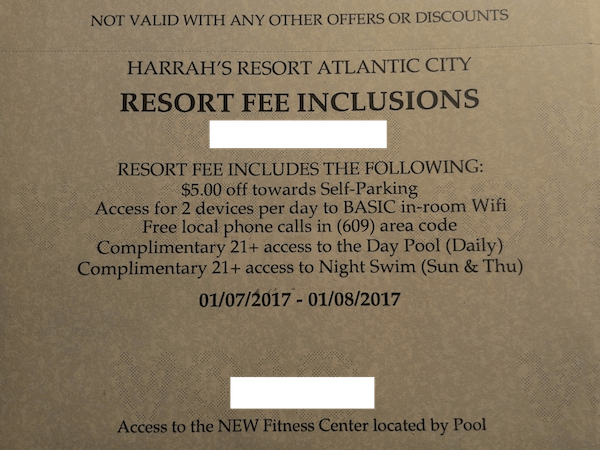 Harrah's Atlantic City RESORT FEE INCLUSIONS
