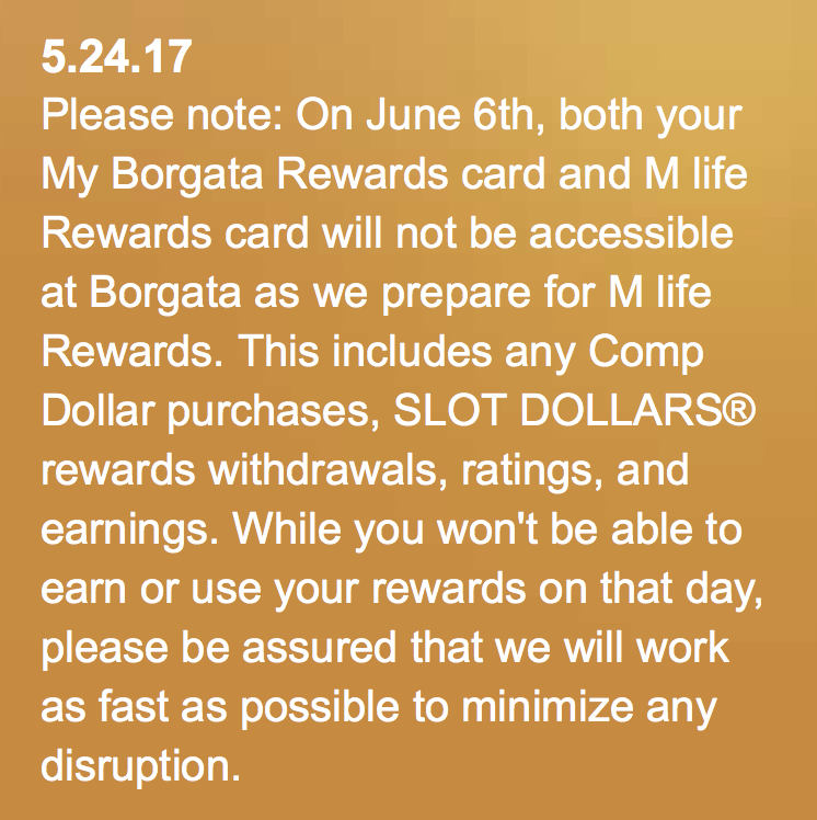 My Borgata Rewards to MGM Mlife - It Begins!