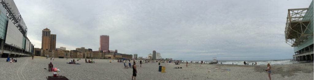 View of Atlantic City Caesars and Bally's from Beach