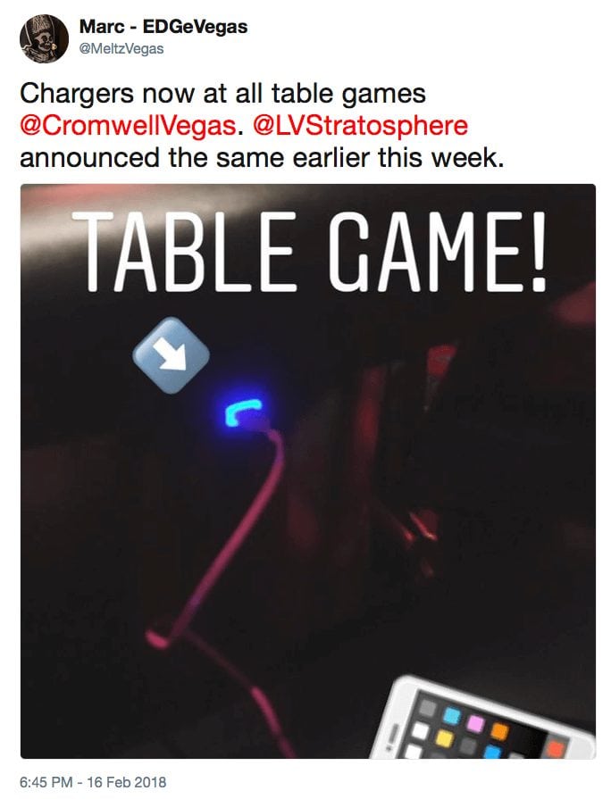 MeltzVegas Tweet USB Charges at Vegas Table Games