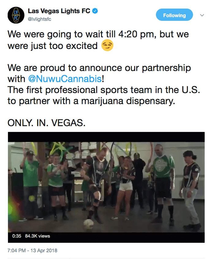 Tweet Las Vegas Lights soccer team cannabis 984854833483079681
