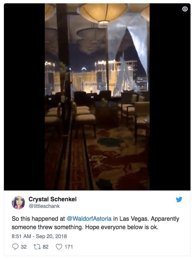 Waldorf Vegas Window Break Tweet