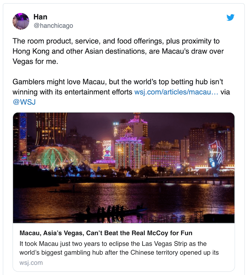 Las Vegas vs Macau podcast tweet