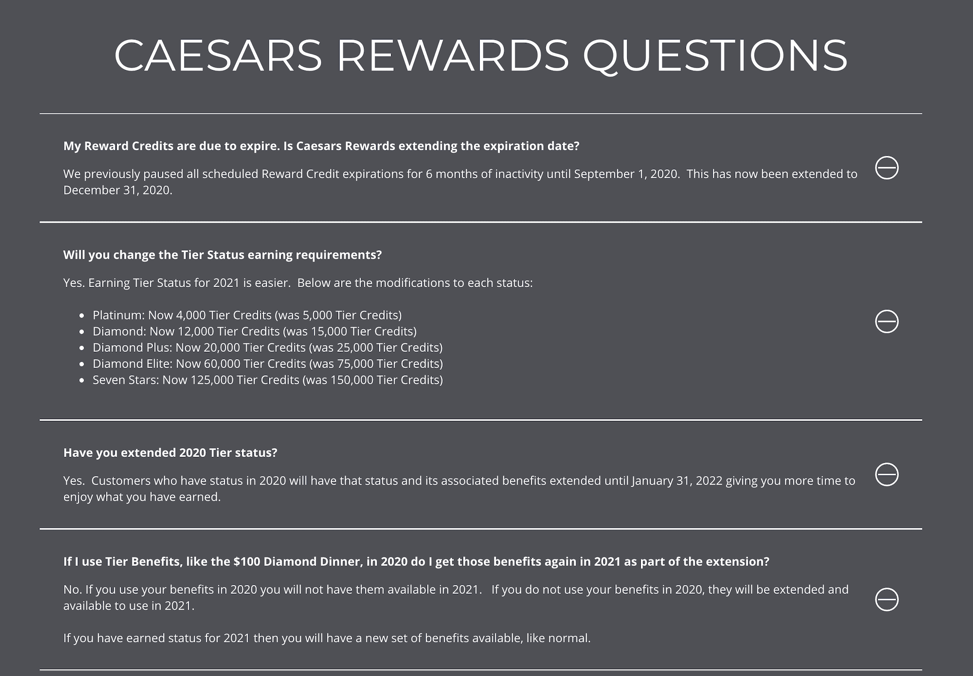[Some Surprises?] CAESARS REWARDS Extending Tier Status For Most
