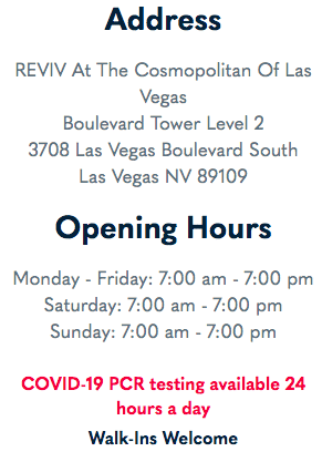Covid Testings - Las Vegas - Hotels - Cosmo - Cosmopolitan Las Vegas