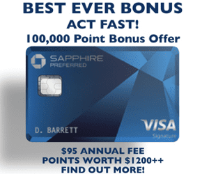 AMAZING CREDIT CARD BONUS - CHASE SAPPHIRE 100K BONUS